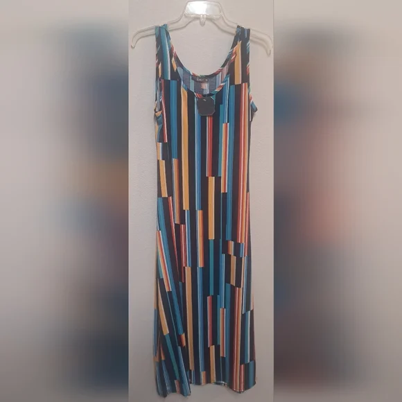 Pinc Womens XL Multicolor Striped Sleeveless Maxi Dress NWT Stretch - Picture 2 of 6